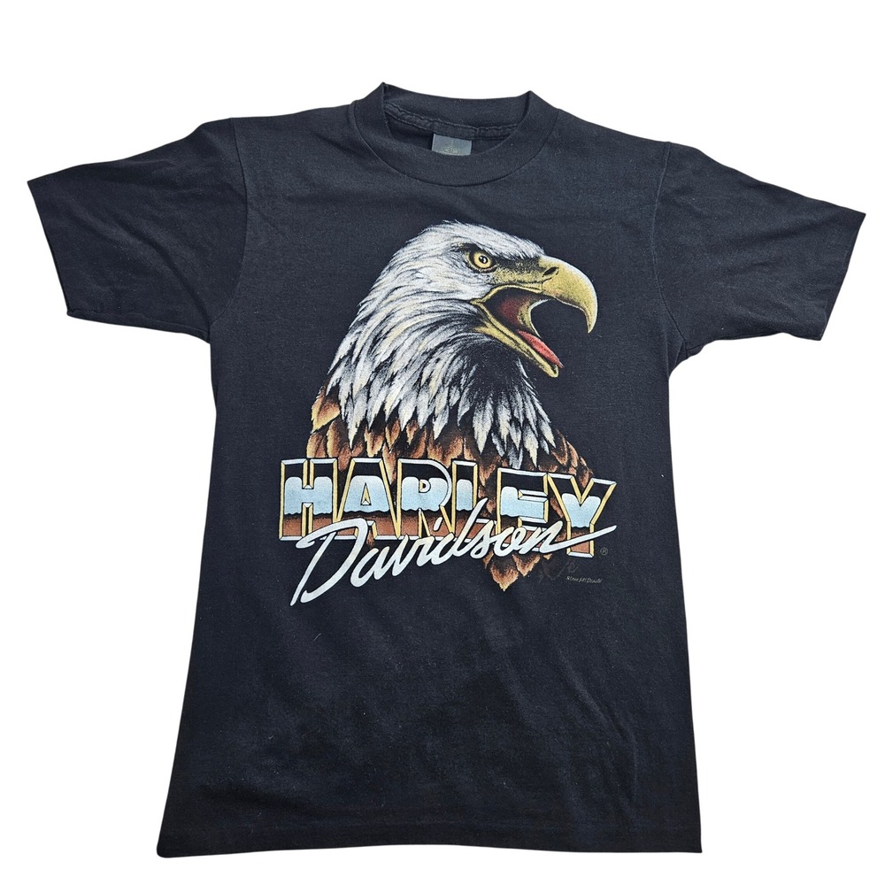 Harley-Davidson T-Shirt Mens Small Black Vintage 3D Emblem Eagle Twin Cities MN